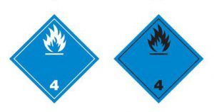 étiquette gaz inflammables cau contact de l'eau classe 4
